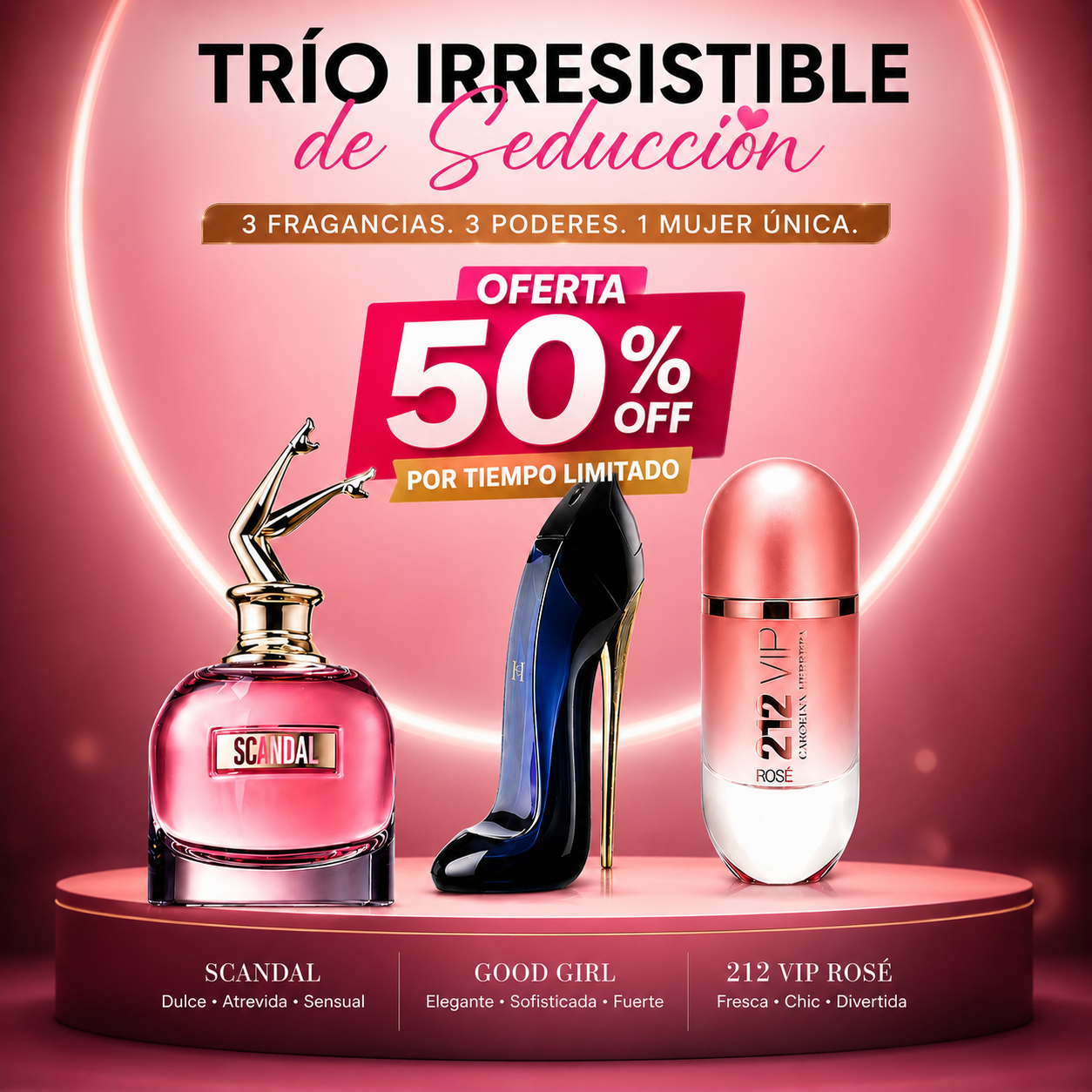 🔥 Oferta Especial Por Tiempo Limitado: 3 Perfumes Irresistible de Seducción Femenina: Good Girl + Scandal + 212 Rosé